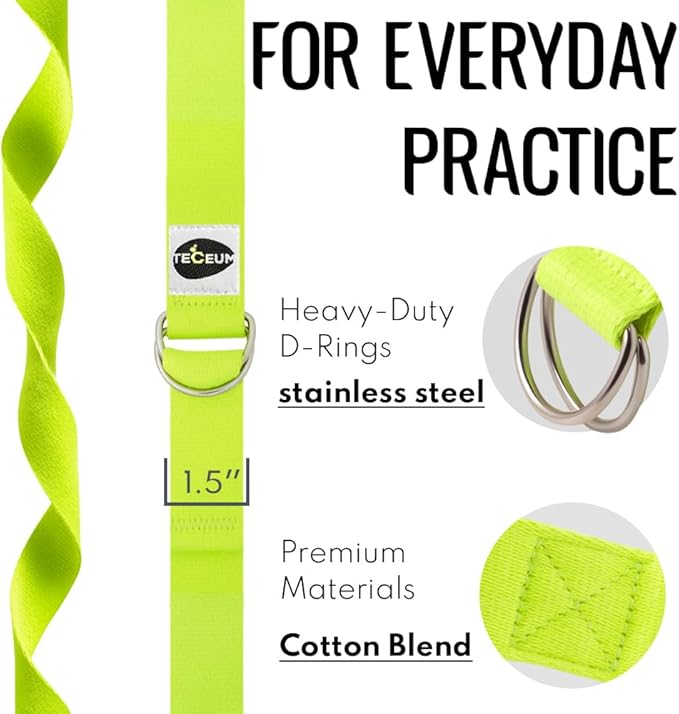 TECEUM Yoga Strap & Mat Strap – 2 IN 1 – Cotton – 6 ft 8 ft 10 ft (30+ colors) – Adjustable Non-Slip Belt for Yoga, Pilates, Stretching, Physical Therapy, Fitness & Home Workout – For Carrying Mats