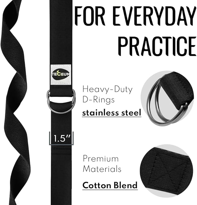 TECEUM Yoga Strap & Mat Strap – 2 IN 1 – Cotton – 6 ft 8 ft 10 ft (30+ colors) – Adjustable Non-Slip Belt for Yoga, Pilates, Stretching, Physical Therapy, Fitness & Home Workout – For Carrying Mats