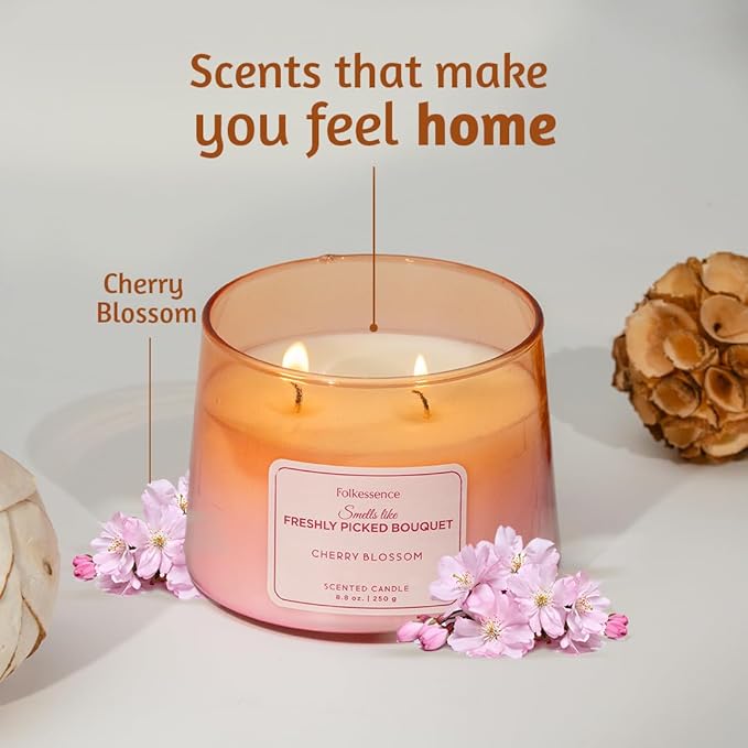 Folkulture Valentine Candles- 8.8 Oz |Cherry Blossom Scented, Luxury Glass Jar Candles for Home, Gifts for Women, Her |Soy, Non Toxic, Pink Candle with 30 Hrs Burntime for Valentine Day Decorations