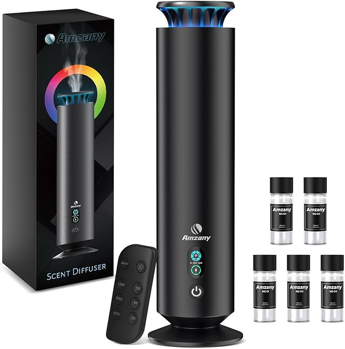 Waterless Scent Diffuser Kit,Scent Diffuser with 7 Lights and Breathing Lights Modes,Max Coverage 2000 sq.ft.Home,Offices,Hotels and Spas Aromatherapy Diffuser Included 5 Scent Oils Remote Control