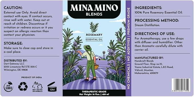 16 fl oz - Rosemary Essential Oil (100% Pure & Natural) Large Aluminum Bottle for Aromatherapy, Diffuser, Candle & Soap Making - Minamino Blends