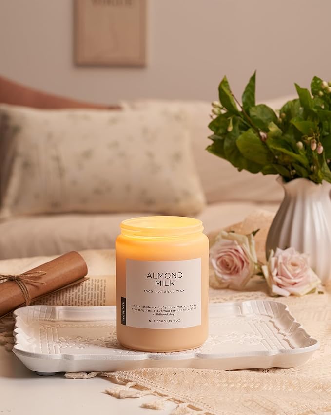 M&SENSE Almond Milk Scented Candles for Home, 19.4oz 110 Hours Long Lasting Non Toxic Natural Organic Soy Wax Relaxing Scented Candle Housewarming Gift for Friends Teachers