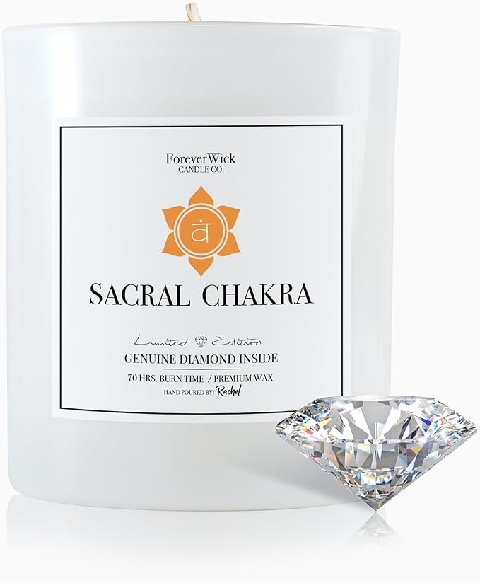 Foreverwick Sacral Chakra Candle | Scented Candle with Ylang Ylang Scent | Carnelian Crystal Candle | Chakra Healing, Sage Cleansing & Meditation Candle | 14 oz Organic Candle