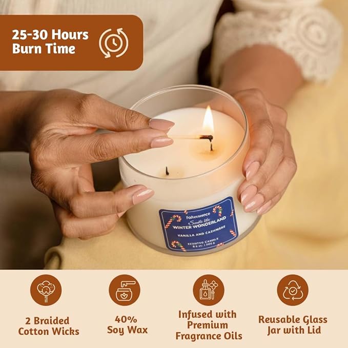 Folkulture Christmas Candles- 8.8 Oz |Vanilla, Cashmere Scented Winter Candles for Home, Women, Gifts for Her |Soy, Non Toxic, Holiday Candle with 30 Hrs Burntime for Aromatherapy, Christmas Gifts