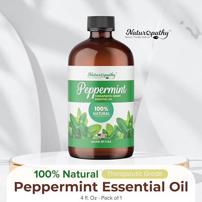 Naturopathy Peppermint Essential Oil, Natural Therapeutic Grade, Premium Quality Peppermint Oil, 4 fl. Oz - Perfect for Aromatherapy and Relaxation