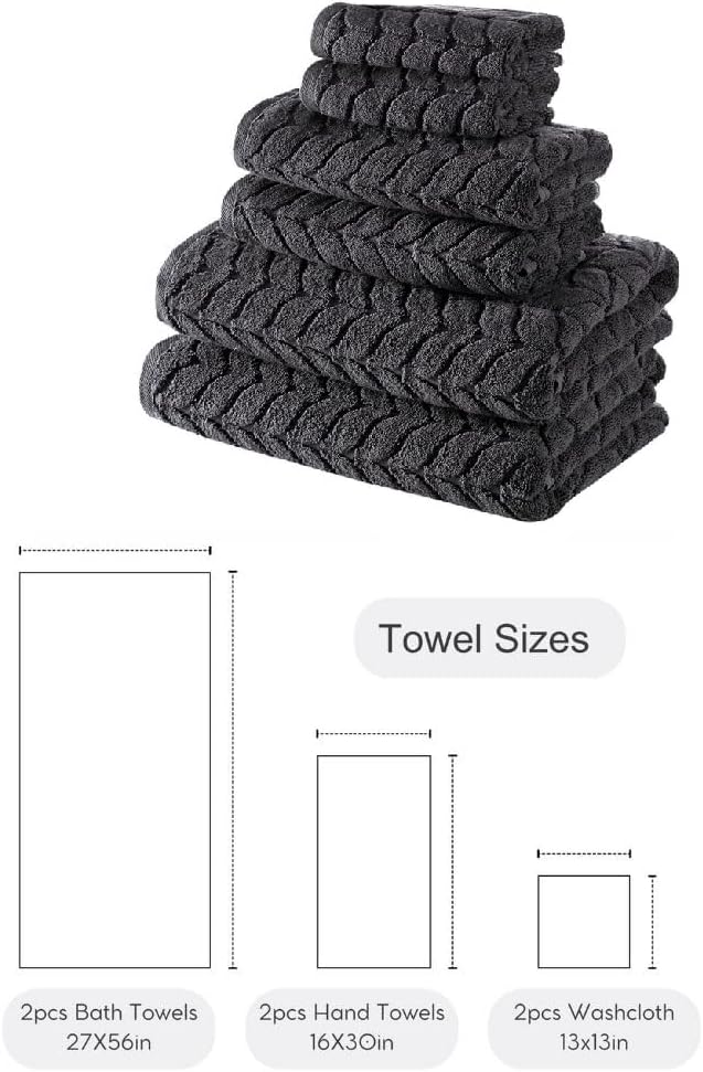 BAGNO MILANO Turkish Bath Towels, Soft Plush Jacquard Luxury Bath Towels, Quick Dry Towel Set (Charcoal, 6 pcs Towel Set)