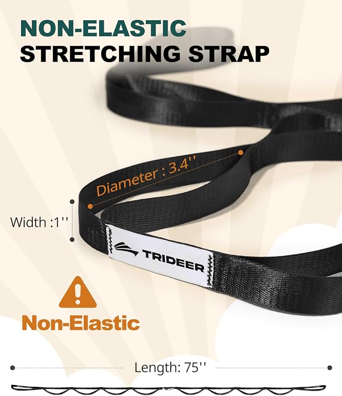 Trideer Stretching Strap Yoga Strap Physical Therapy for Home Workout, Exercise, Pilates and Gymnastics, 10 Loops Non-Elastic Stretch Bands with Aesthetic Packaging for Women & Men