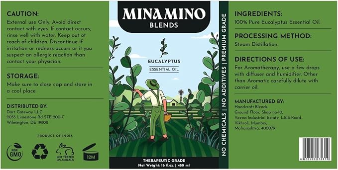 16 fl oz - Eucalyptus Essential Oil (100% Pure & Natural) Large Aluminum Bottle for Aromatherapy, Diffuser, Candle & Soap Making - Minamino Blends