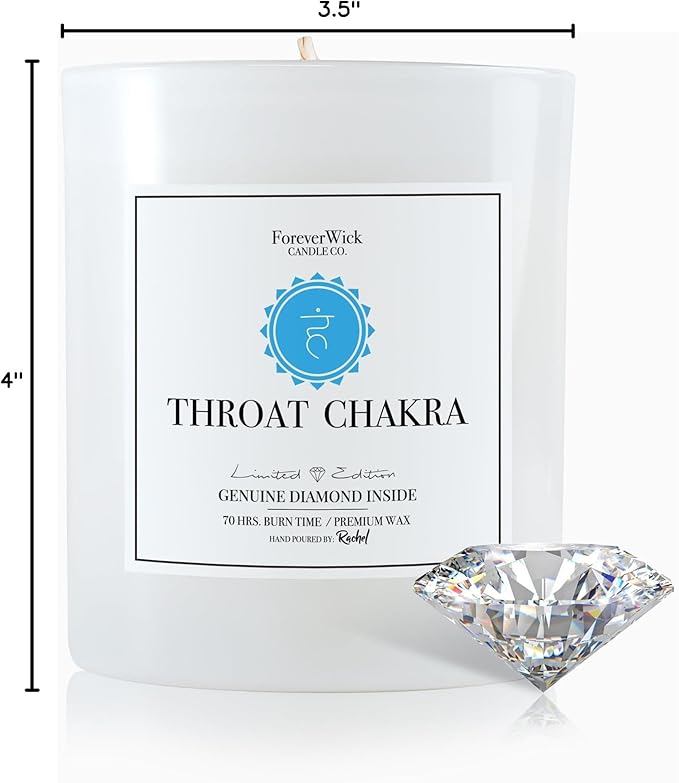 Foreverwick Throat Chakra Aromatherapy Soy Wax Natural Candle | Rock Quartz Crystals | Bergamont Aroma Therapy Scented | Zinc Free Wick | 14 oz Organic