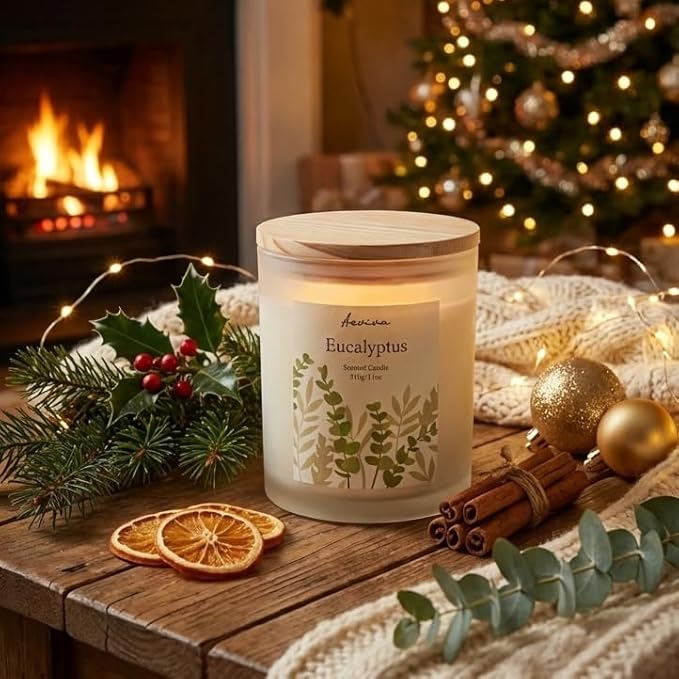 Eucalyptus Scented Candle, 11oz 60 Hour Burn, Natural Soy Wax with Thick Cotton Wick, Highly Scented Aromatherapy Candle for Stress Relief & Meditation, Gifts for Women & Men