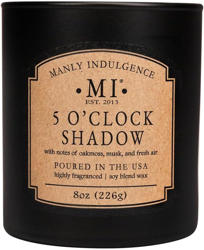 Manly Indulgence 5 O'Clock Shadow Scented Candles for Men, Premium Soy Blend Wax, 45H Burn, Candles for Home Scented, Gift-Ready Packaging - Made in The USA
