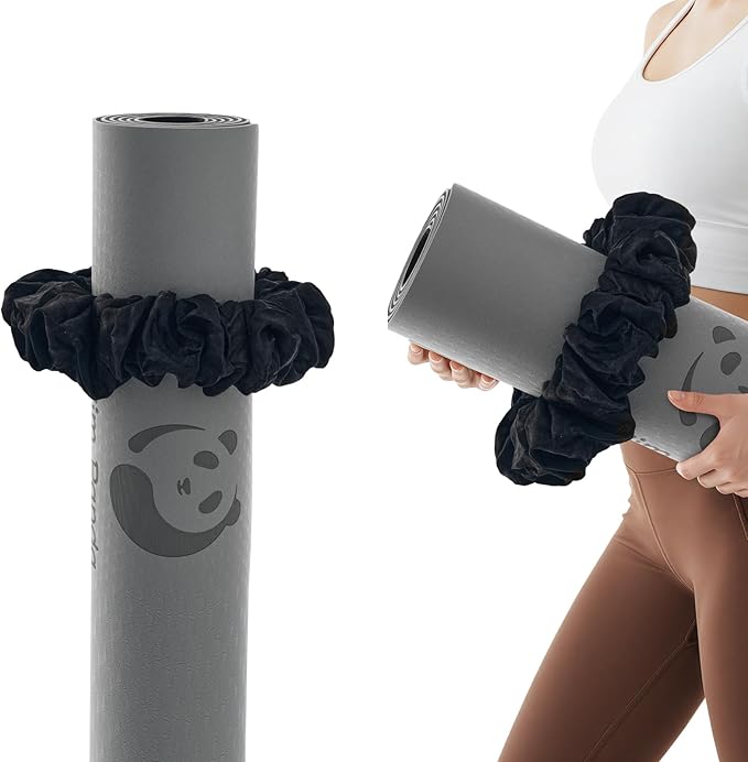 Slim Panda Yoga Mat Scrunchie,Style & Cute Mat Strap,Stretchable Velvet Fabric Fits All Standard Yoga Mats (mat not included)