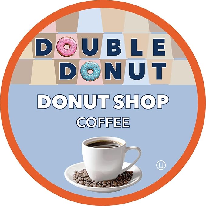 Double Donut Donut Shop Flavored Coffee Pods,Medium Roast Coffee, Compatible with Keurig K Cups Brewers, 72 Count Value Pack