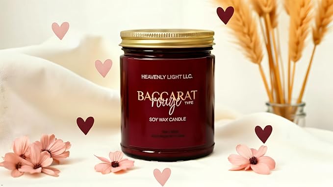 Heavenly Light LLC 100% Non-Toxic 9 oz Scented Soy Wax Candles (Baccarat Rouge (Type)