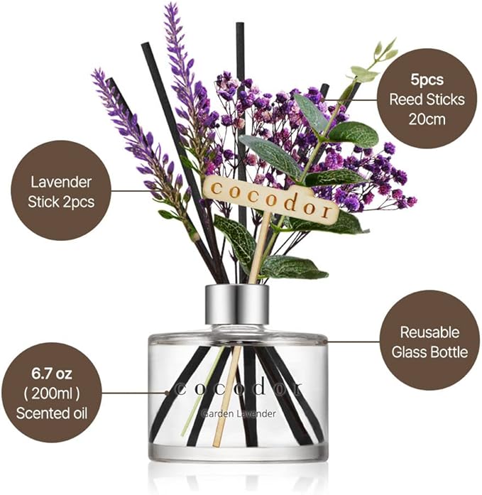 COCODOR Lavender Reed Diffuser/Refreshing Air/6.7oz/1Pack / Home Fragrance Scent Essential Oil Stick Diffuser for Bedroom Bathroom Home Decor for Women