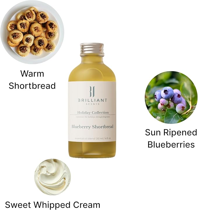 Brilliant Scents Blueberry Shortbread Fragrance Oil 200ml - Premium Diffuser Oil for Home, Office, Hotels - Long Lasting, Plant-Based, Meets IFRA Standards, USA-Made - Blueberries, Whipped Cream Scent