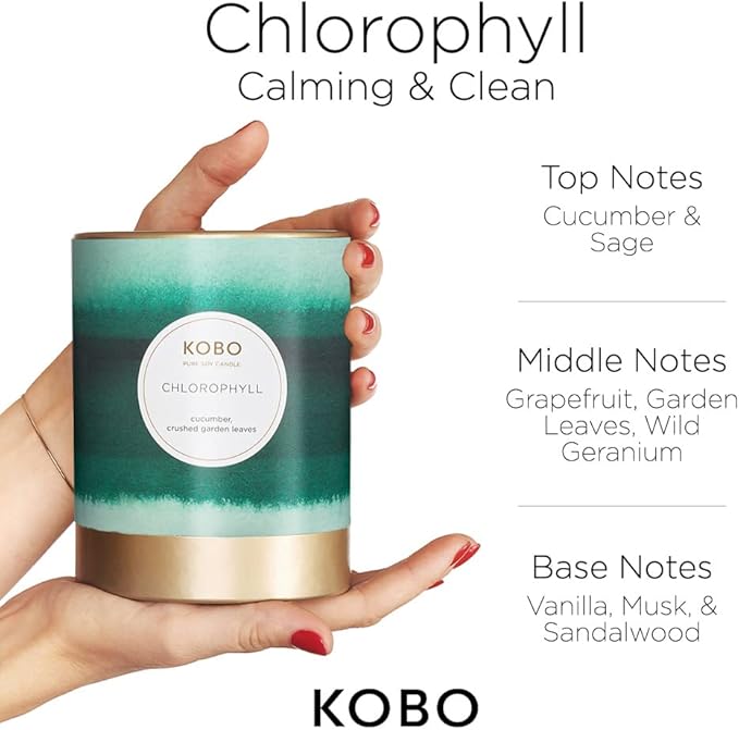 KOBO Chlorophyll Candle (11 oz) | 100% Pure Soy Candle | All Natural Scented Candle, Hand-Poured in USA | 80 Hour Long Burning Candles | Scented Candles for Home