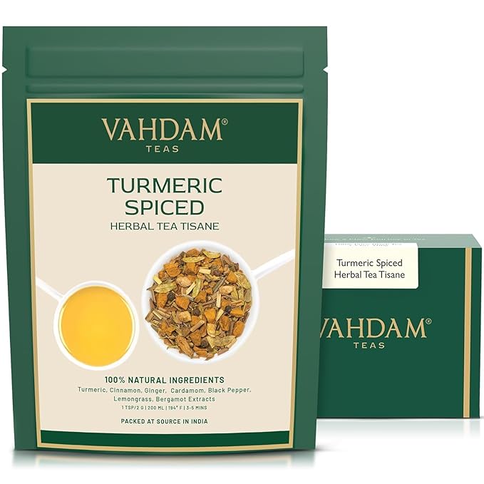 VAHDAM, Turmeric Spice Herbal Tea (50+ Cups, 3.5 oz) Caffeine Free, Non GMO, Gluten Free | 100% Pure Herbal Tisane - Savory & Spicy | Whole Loose-Leaf, Vacuum Sealed for Freshness