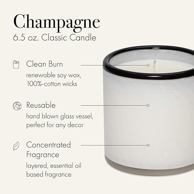 LAFCO New York Classic Candle, Champagne - Pack of 2, 6.5 oz - 50-Hour Burn Time - Reusable, Hand Blown Glass Vessel - Made in The USA