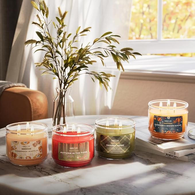 Candle-lite Fall Scented Candles, Cinnamon with Vanilla Extract, 10 oz 3-Wick Jar Candle, Proudly Poured in The USA, Autumn Home Decor, 40 Hours of Burn Time, Ideal Gift for Men and Women