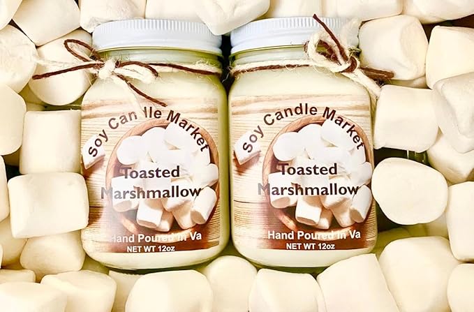 Soy Scented Candles | Handmade & Highly Aromatic Candles Burns Upto 85 Hours in Glass Jar - Perfect for Home Decor, Wedding, Birthday, Dinner (Toasted Marshmallow, 12 oz)