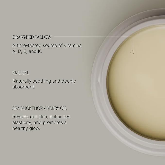Face + Body Balm, Grass-Fed Tallow Moisturizer for Dry, Cracked, Sensitive Skin with Emu Oil, Natural and Organic Balm with Skin Nourishment, Non-toxic, Made in USA