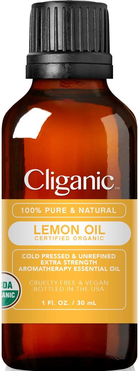 Cliganic USDA Organic Lemon Essential Oil (1oz) - 100% Pure & Natural | Undiluted, for Aromatherapy, Household Cleaning | Non-GMO Verified