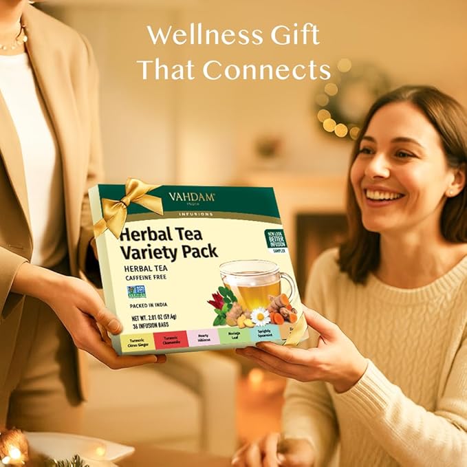VAHDAM, Assorted Herbal Tea Gift Set (36 Tea Bags, 6 Flavors) Caffeine-Free, Non-GMO | Double Infusion, Individually Enveloped Tea Bags | Herbal Tea variety Pack | Tea Gifts for Women & Men