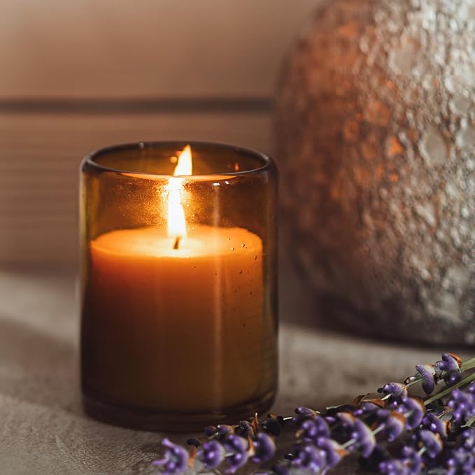 Bluecorn Beeswax Large 3-Wick Candle, 100% Pure Beeswax & Lavender Essential Oil, Amber Glass, Soy Free, Clean Burning Candle Wax, Long Lasting, Home Decor, American Made, 8 Oz, 1 Count