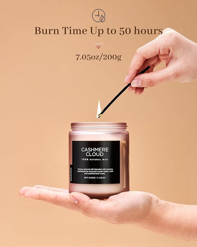 M&SENSE Creamy Almond Milk Scented Candles, Organic Natural Soy Wax Clean Non Toixc 7.05oz 50 Hour Slow Burning Candle for Bedroom Kitchen Home Decor, Housewarming Gifts for Women Men