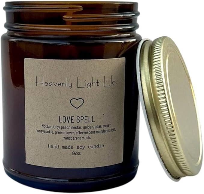 Heavenly Light LLC 100% Non-Toxic 9 oz Scented Soy Wax Candles (Love Spell)