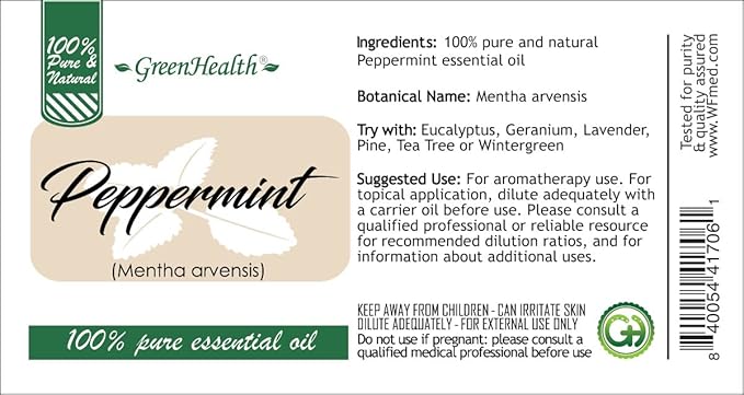 GreenHealth Peppermint Essential Oil – 16 fl oz – 100% Pure & Uncut – Steam-Distilled – Aluminum Bottle for Diffuser, Cleaning, DIY Projects