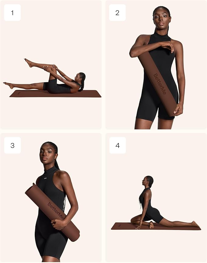 BetterMe Yoga Mat - Non-Slip Exercise Mat for Women - Cushioned Pilates Mat for Home Workouts, Stretching & Hot Yoga - Portable Fitness Mat with Strap