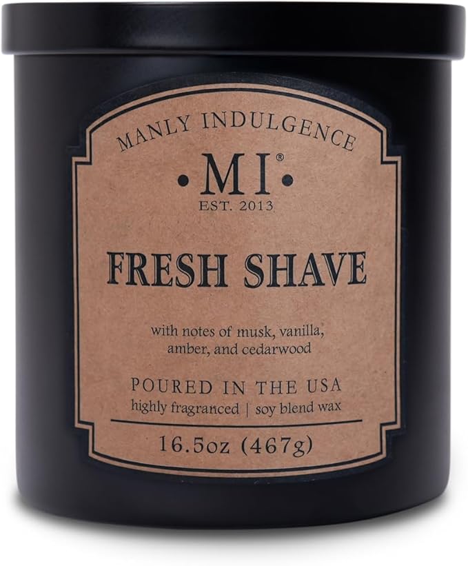 Manly Indulgence Fresh Shave Scented Candles for Men, 2 Wick, 16.5 oz, Premium Soy Blend Wax, 60H Burn, Candles for Home Scented - Made in The USA