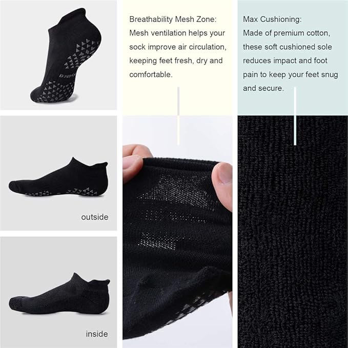 Hylaea Unisex Non Slip Socks with Grip for Yoga, Hospital, Pilates, Barre | Ankle, Cushioned