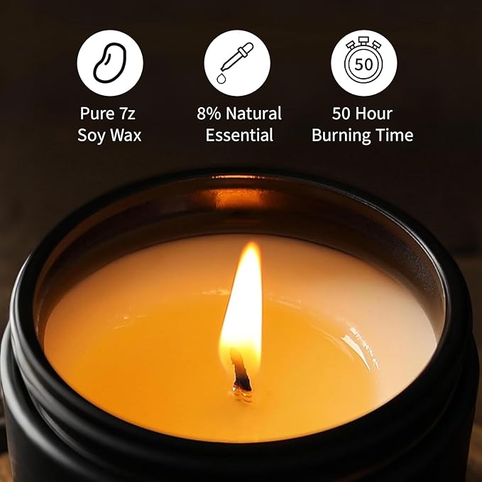 Vintage Leather Candle, 7 oz Scented Candle for Men, Soy Candles for Home Scented, Masculine Jar Candle for Him, 50 Hours Burning Time Mens Candle Gift for Boyfriend, Father, Birthday Present Giving