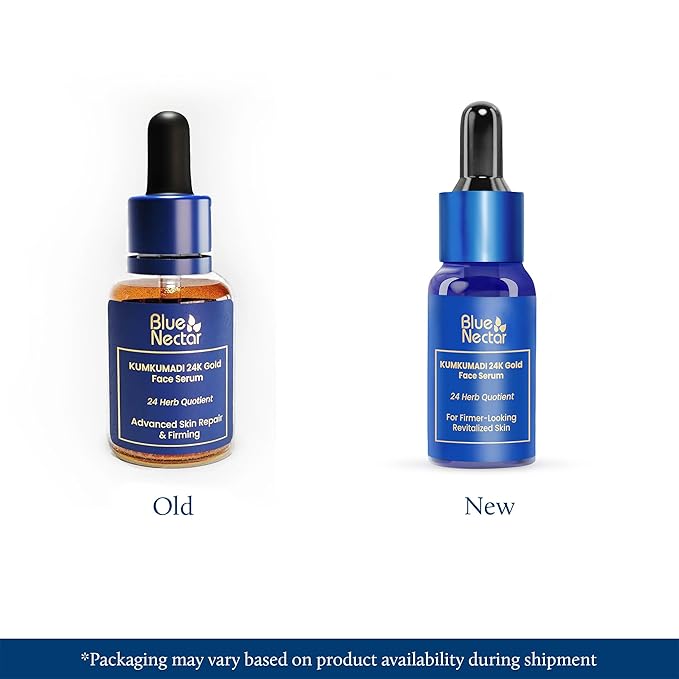 Blue Nectar 24K Gold Serum with Pure Kumkumadi Oil for Face | Ayurvedic Face Serum for Firm-Looking Skin & Natural Radiance (24 Herbs, 0.33Fl Oz)