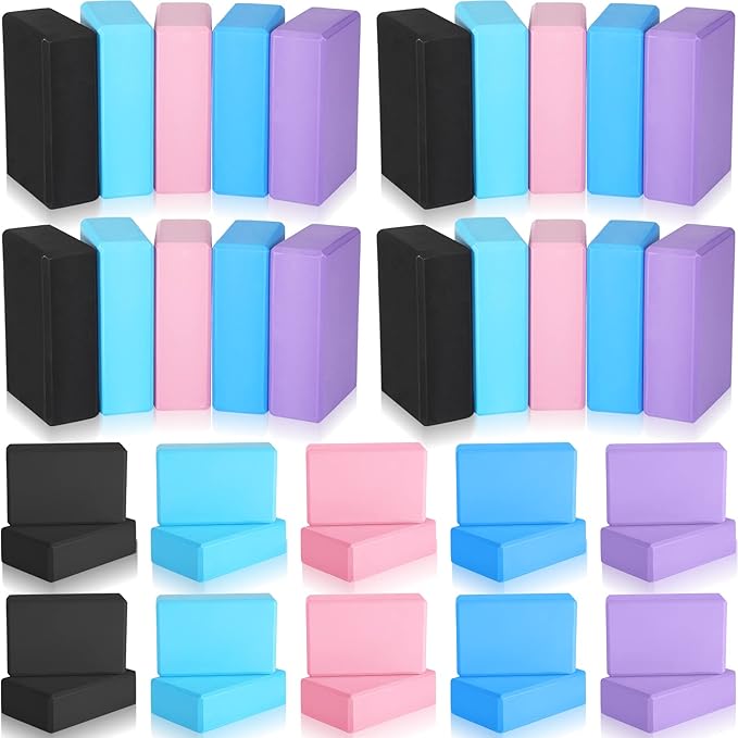 Meooeck 30 Pcs Yoga Blocks Bulk Eva Foam Block Pack, 9 x 6 x 3 Inch Exercise Brick Foam High Density Soft Non Slip Yoga Accessories for Exercise Pilates General Fitness and Workouts, Multicolor