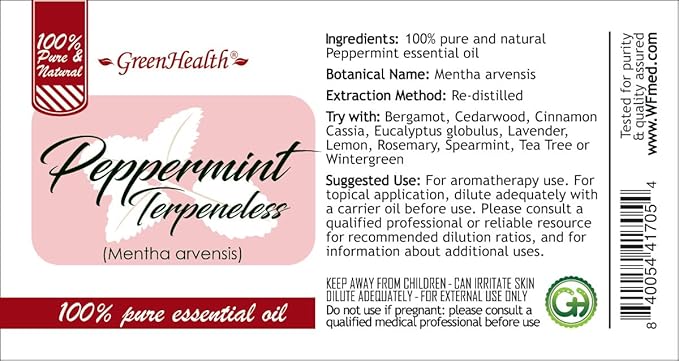32 fl oz - Peppermint Essential Oil (Terpeneless) 100% Pure - Aluminum Bottle - GreenHealth