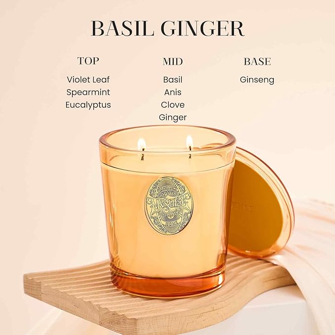 M&SENSE Large Two-Wick Soy Candle | Basil Ginger & Orange | 19.8 oz, 120H Burn Time | Luxury Scented Candle for Relaxation, Gifting, Home Décor | Ideal for Bedroom, Office, Party Ambiance