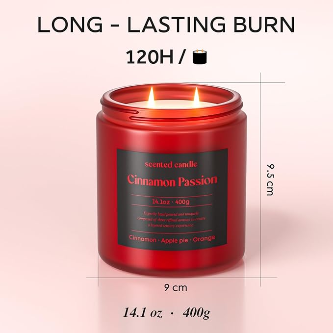 Cinnamon Candle, 14.1 oz Fall Candles for Home, 2 Wicks Blended Scents Scented Candles for Women and Men, Birthday Gifts for Women (Cinnamon+Apple Pie+Orange)