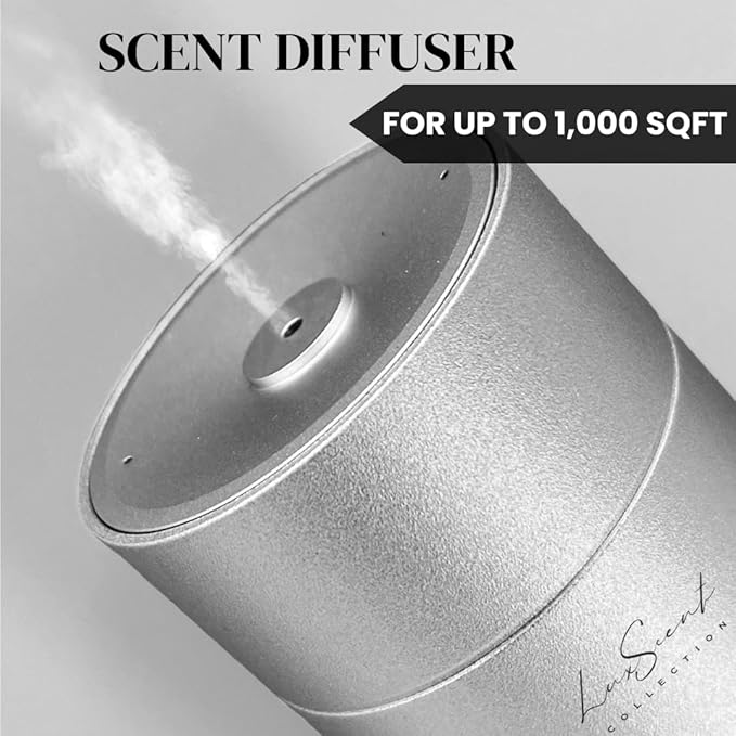 Aroma Scent Diffuser Starter Kit for Up to 1000SQ. FT. Coverage - 120ML Waterless Essential Oil Scent Included - Luxury Aroma Diffuser Ideal for Home, Office & Hotel (Silver, Dream On)