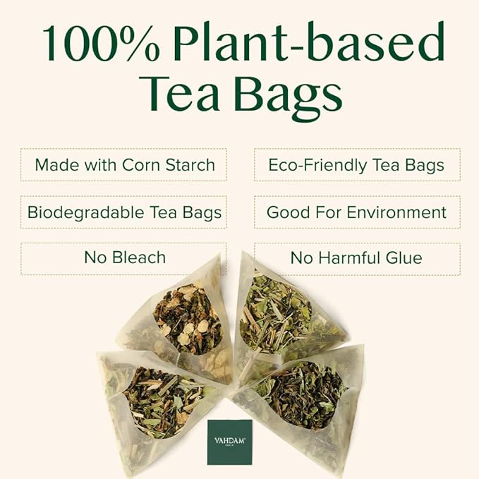 VAHDAM, Mint Green Tea Bags (100 Count) 100% Pure Leaf Tea, High Grown, Low Caffeine, Non GMO, Gluten Free | Plant-Based Pyramid Tea Bags | Direct from Source