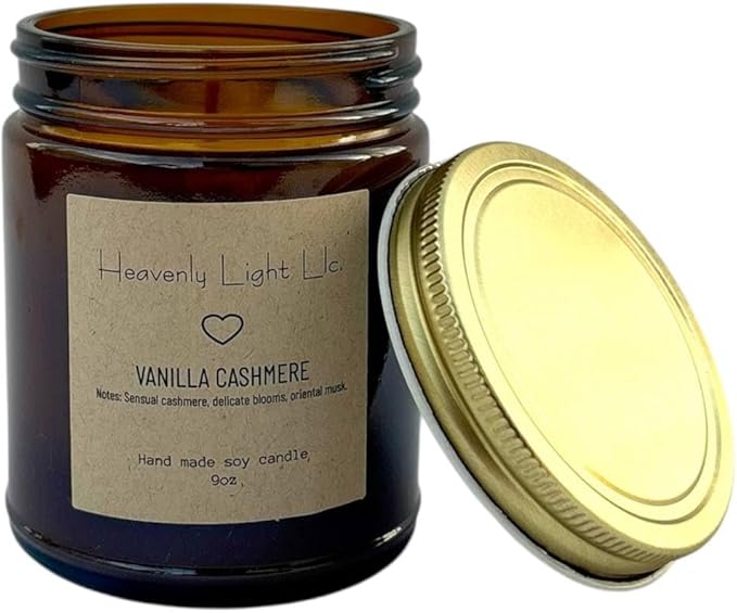 Heavenly Light LLC 100% Non-Toxic 9 oz Scented Soy Wax Candles (Vanilla Cashmere)