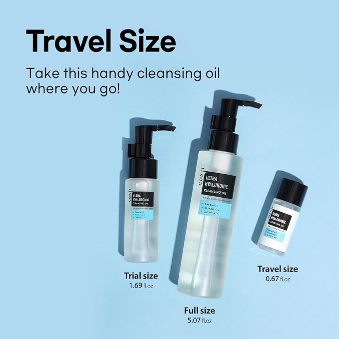 coxir [Holiday Gift,Christmas Gift] ULTRA HYALURONIC CLEANSING OIL Mini Travel Size l Korean skincare, Hydrating, Smoothing, Calming, Moisturizing, Makeup Removal [0.67 Fl.oz(pack of 1)]