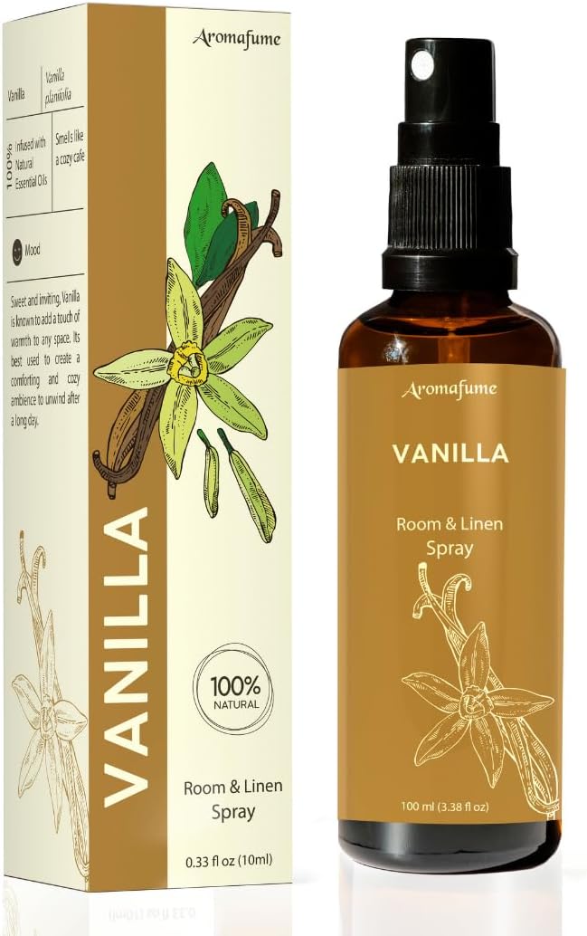 Vanilla Room, Linen & Pillow Spray by Aromafume | 100ml/3.38 fl oz | with Pure Vanilla Essential Oil | Aromatherapy Spray | Mist for Bedding, Fabrics