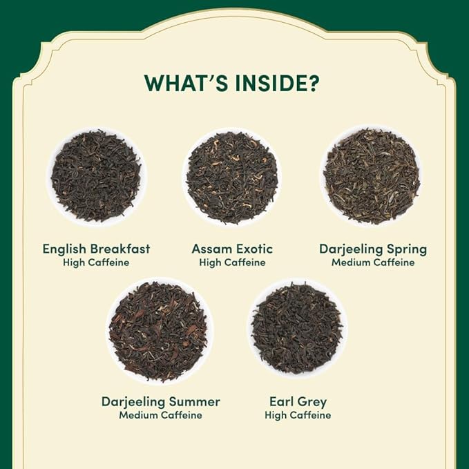 VAHDAM, Assorted Black Tea Bags Sampler (5 Flavors, 20 Ecofriendly Pyramid Tea bags) I Gift Ideas for Women & Men | Assam and Darjeeling Teas | Gluten Free & Non GMO | Gifts for Him/Her