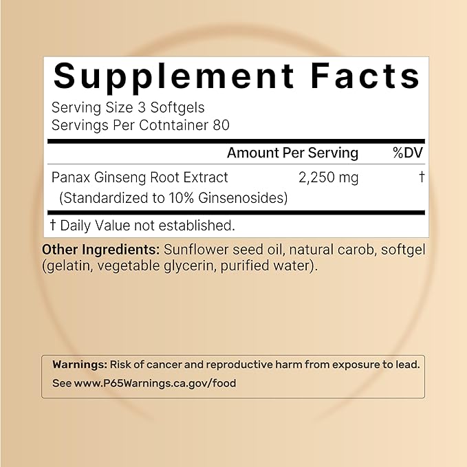 NatureBell Panax Korean Red Ginseng - 240 Softgels - 2,250mg High Strength Herbal Vitality Support* - Standardized 10% Ginsenosides from Six-Year-Old Ginseng Root - Energy & Immune Support*