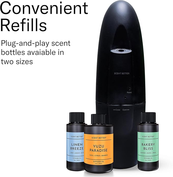 Scent Better Plug in Essential Oil Waterless Diffuser for Home, Hotel, Spa, Office with 500 sq ft Coverage - Includes Free Linen Breeze (Black)