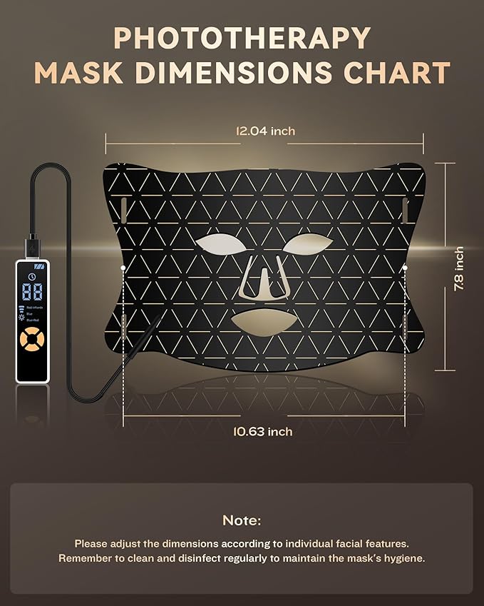 LED Light Therapy Mask Skin Care Mask, LED Red 630±5nm & NIR 830nm Wavelength for Home Use (Grid gold)